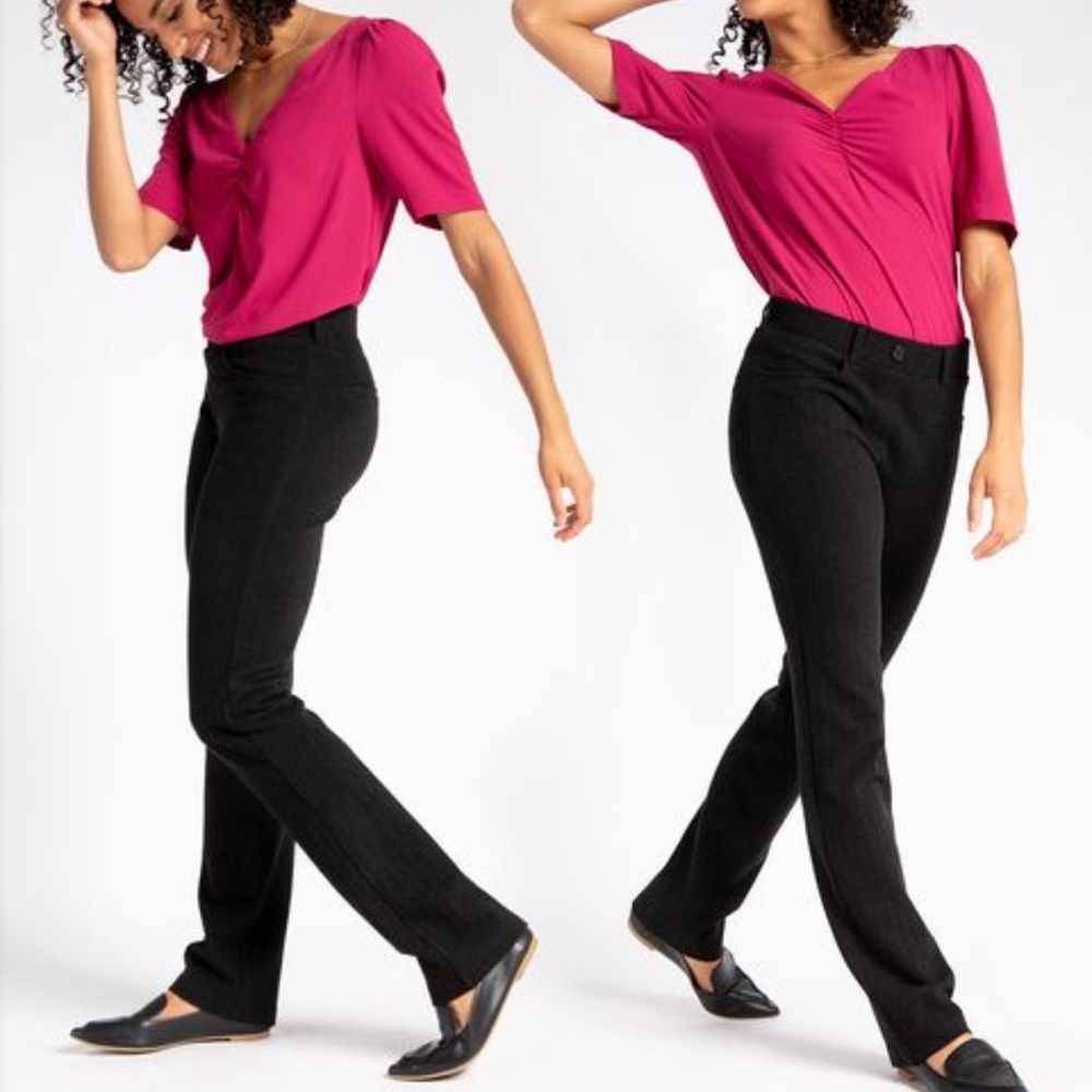 Betabrand Dress Pant Yoga Pants 7 Pocket Straight Leg Pants Savile Large Petite